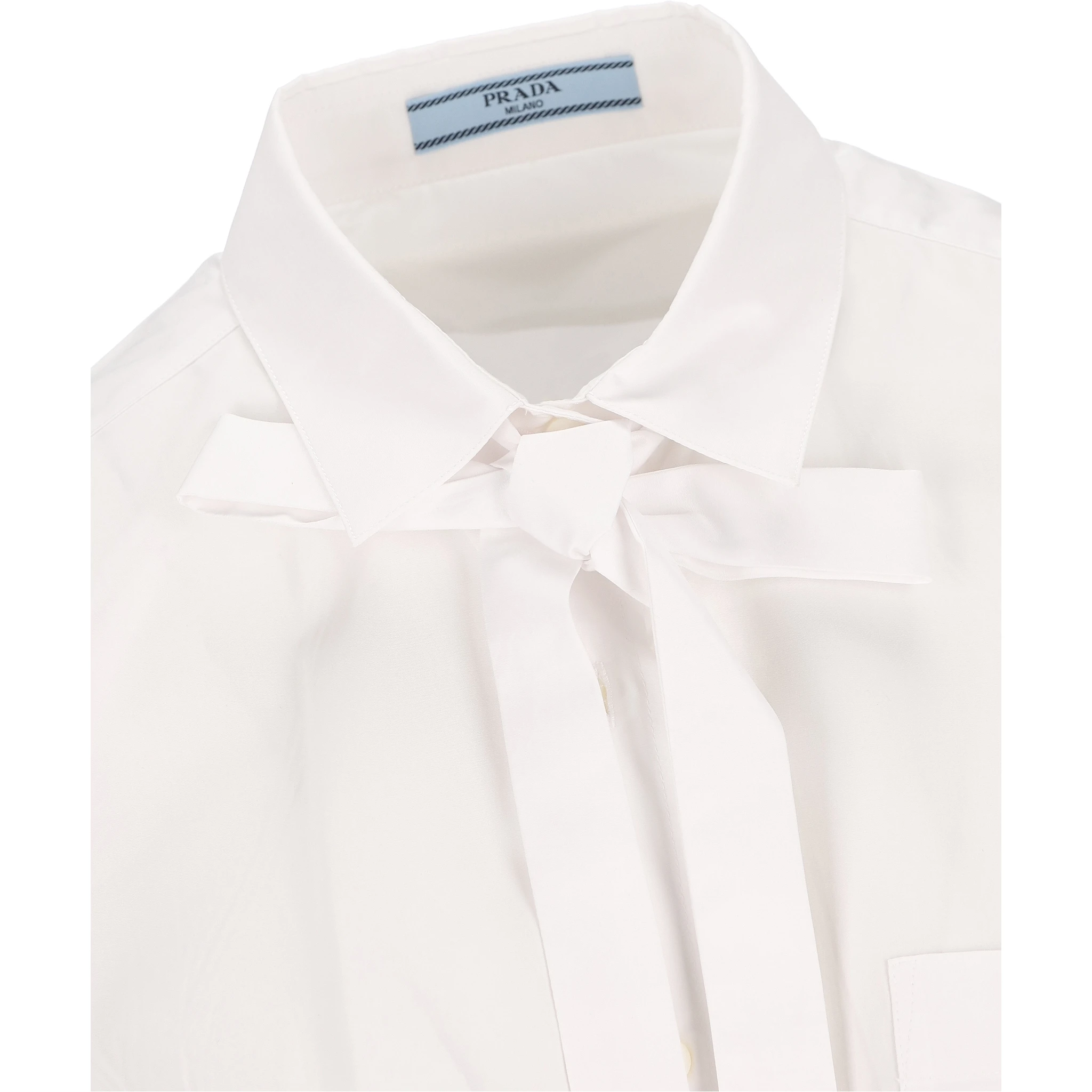 Bow-collar patch-pocket shirt