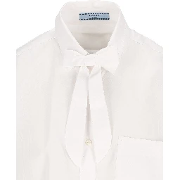 Bow-collar patch-pocket shirt