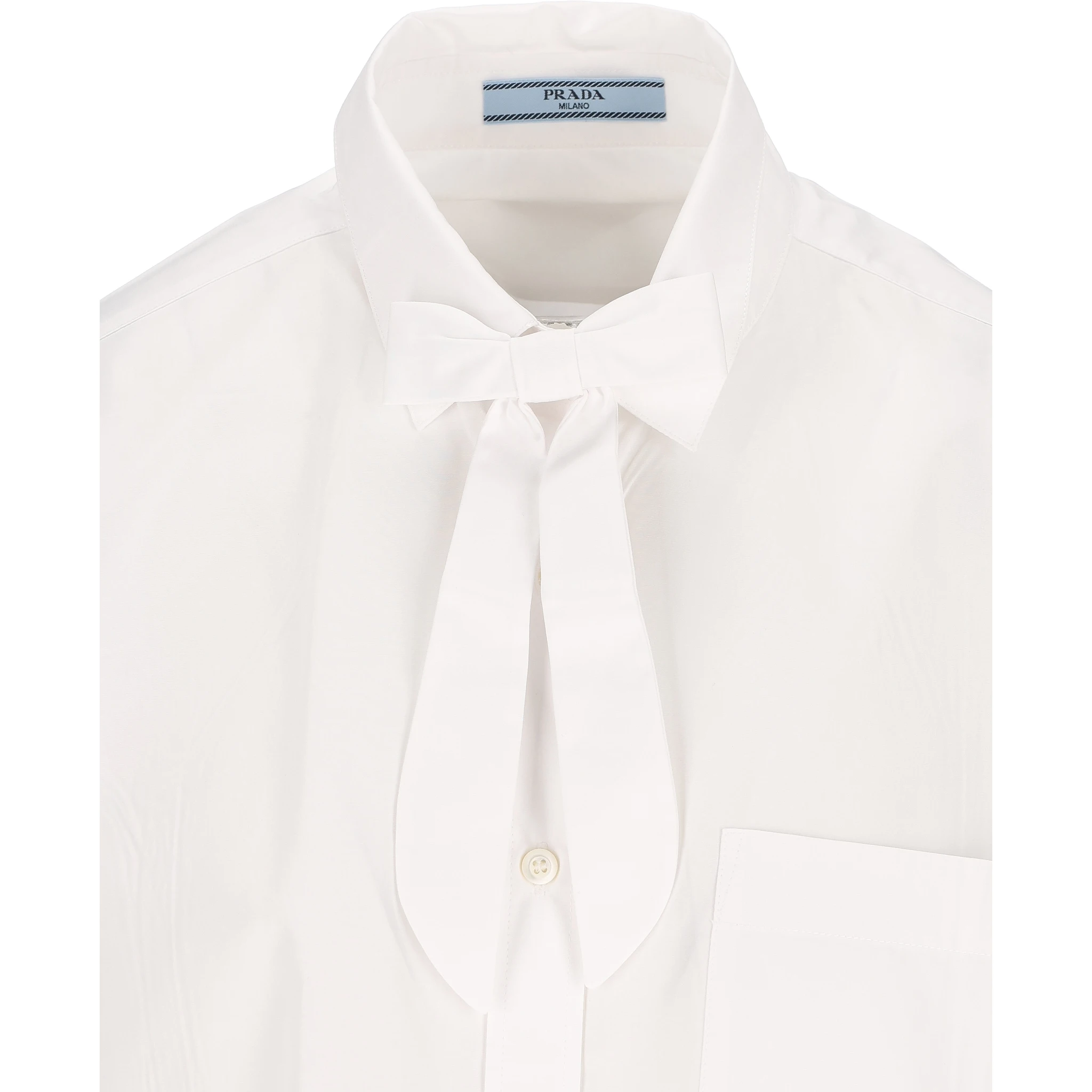 Bow-collar patch-pocket shirt