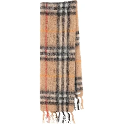 Checkered fringed cashmere scarf