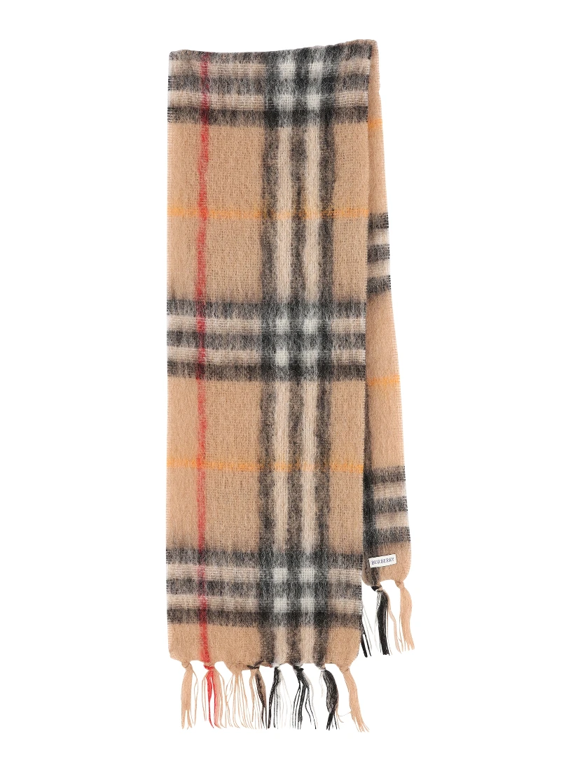 Checkered fringed cashmere scarf