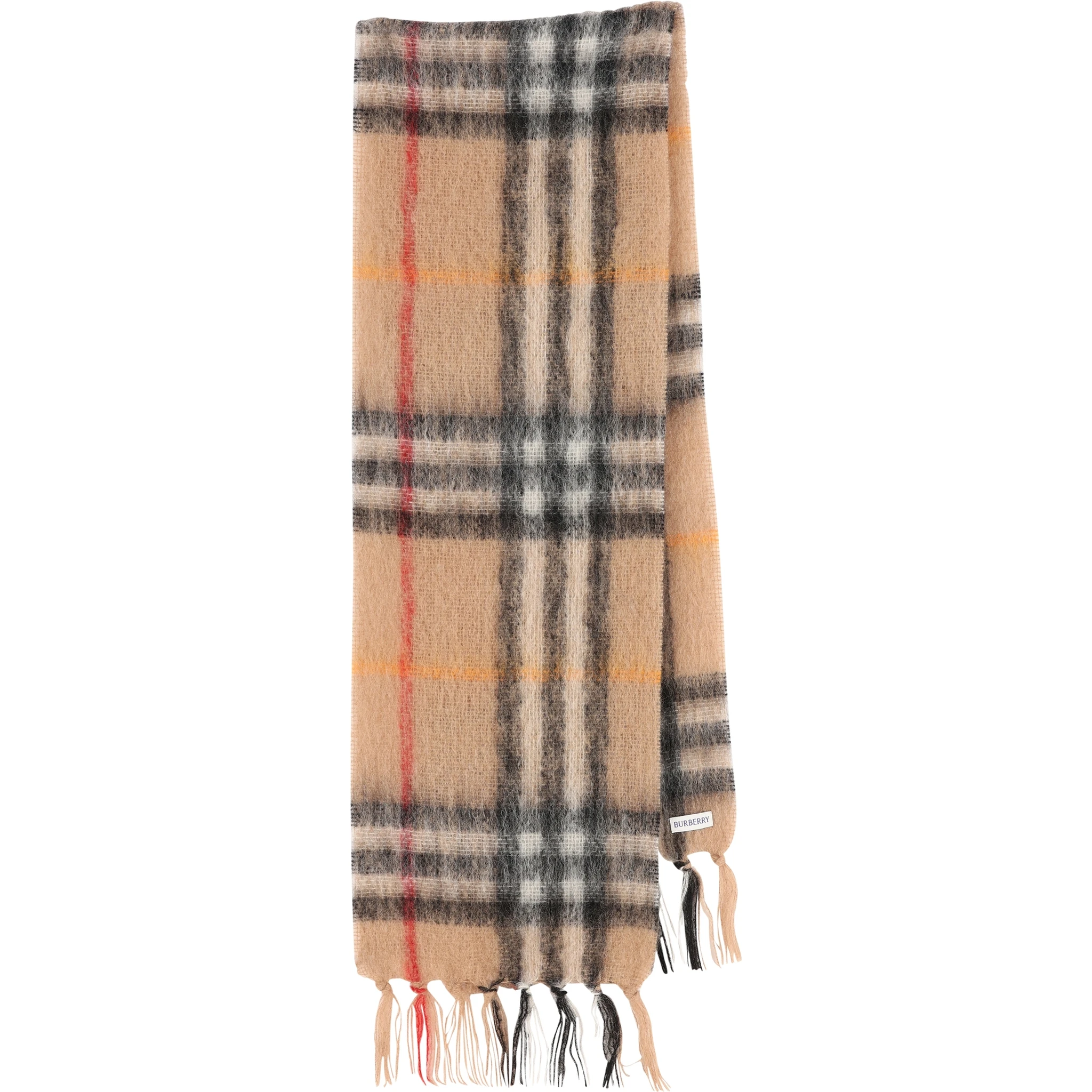 Checkered fringed cashmere scarf