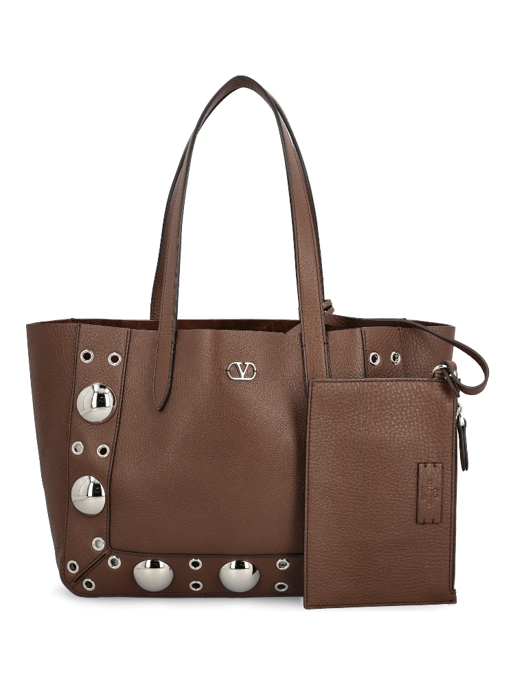 Metallic-eyelet leather tote bag