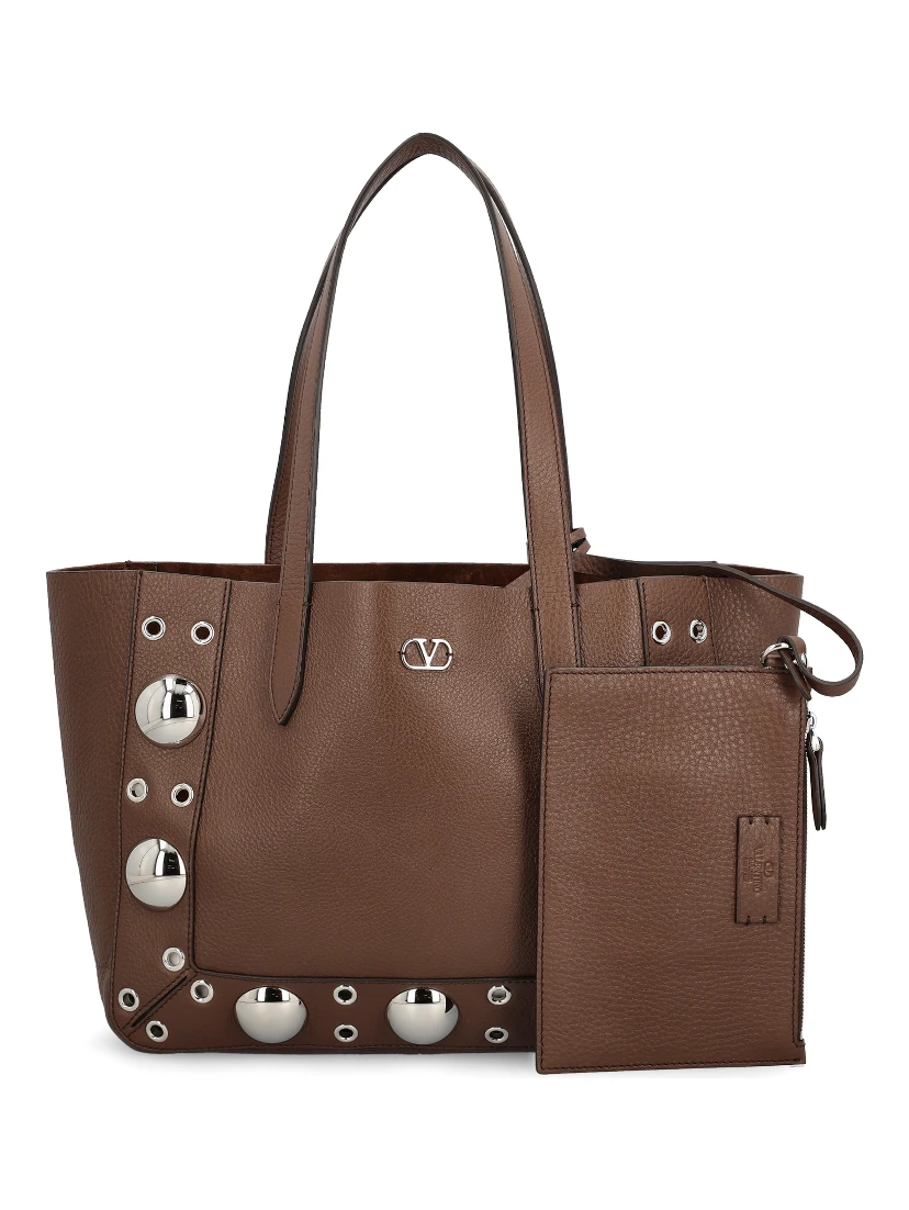 Metallic-eyelet leather tote bag