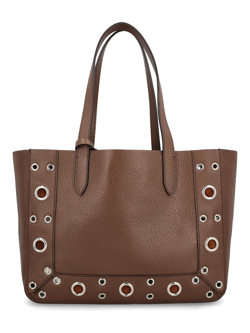 Metallic-eyelet leather tote bag