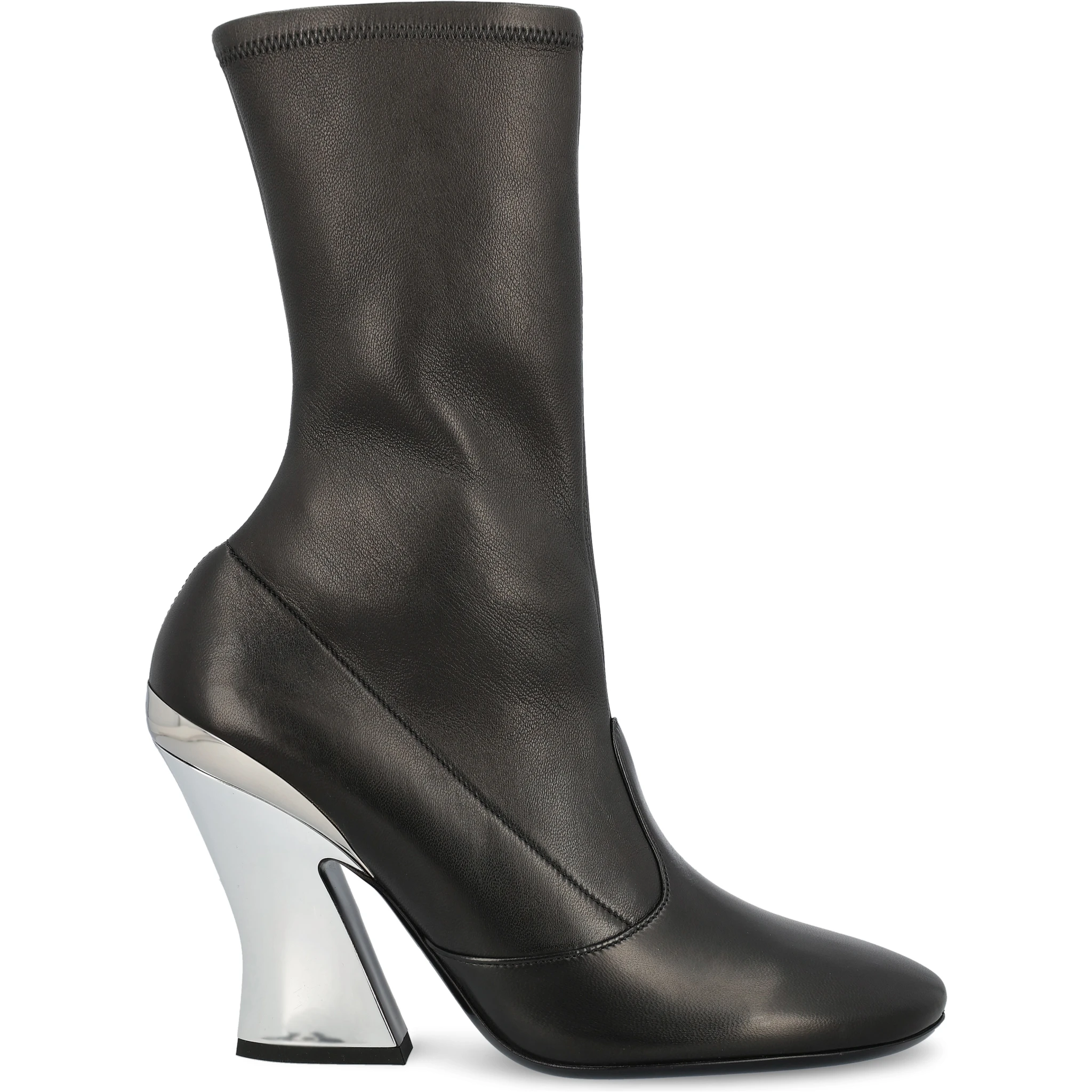 Leather Metallic Sculpted-heel Ankle Booties In Black