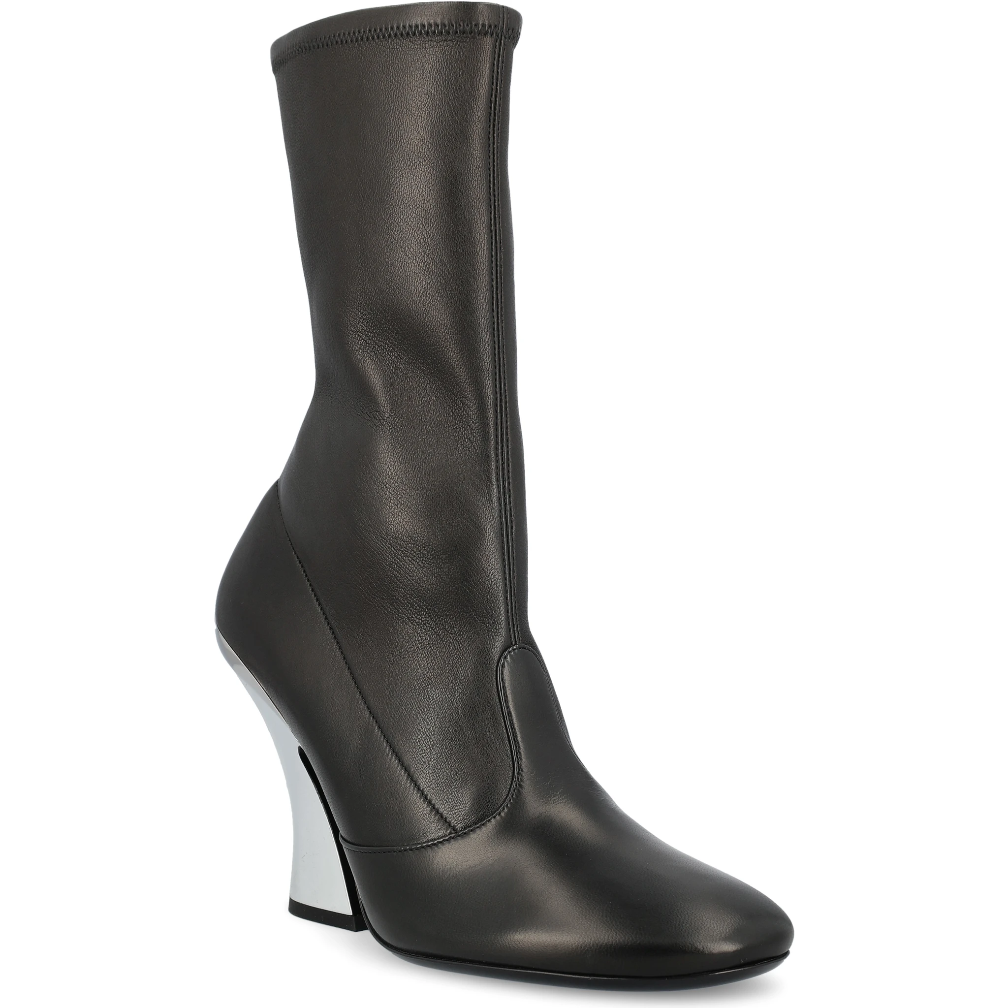 Leather Metallic Sculpted-heel Ankle Booties In Black