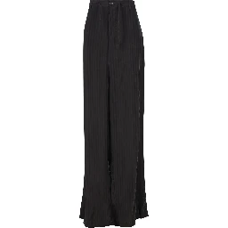 Striped Satin-jacquard Wide-leg Pants In Black