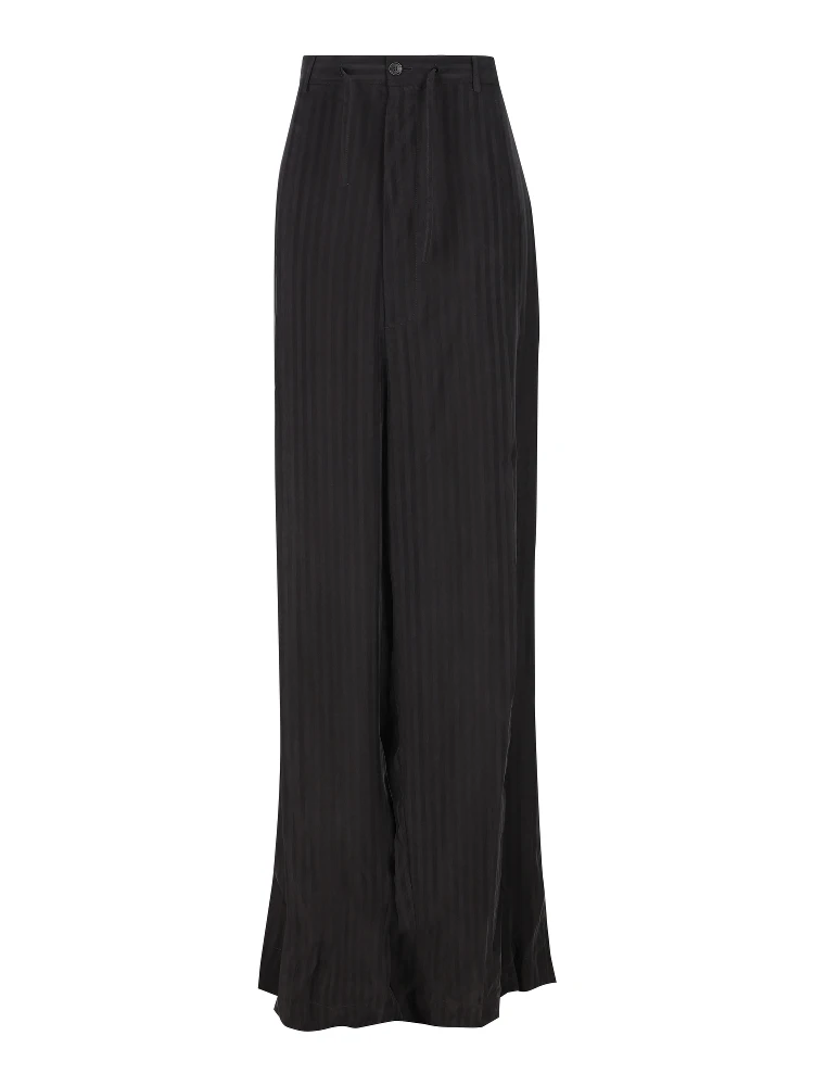 Striped Satin-jacquard Wide-leg Pants In Black