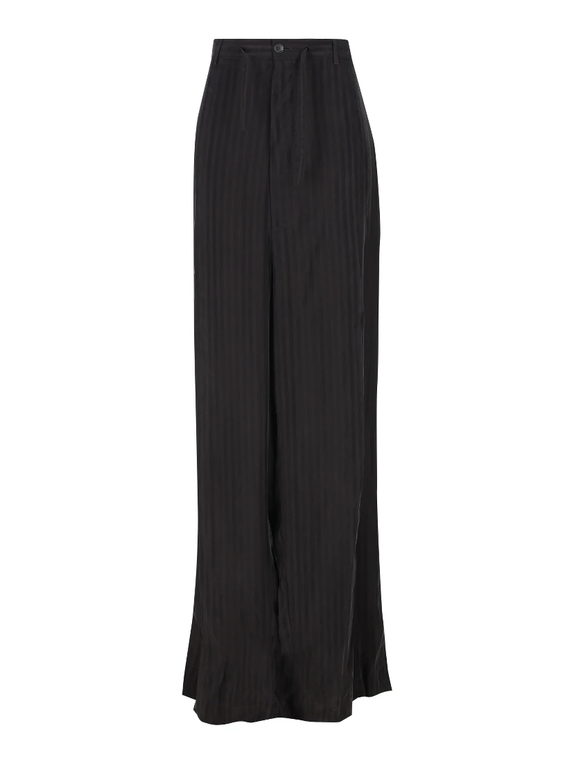 Striped Satin-jacquard Wide-leg Pants In Black
