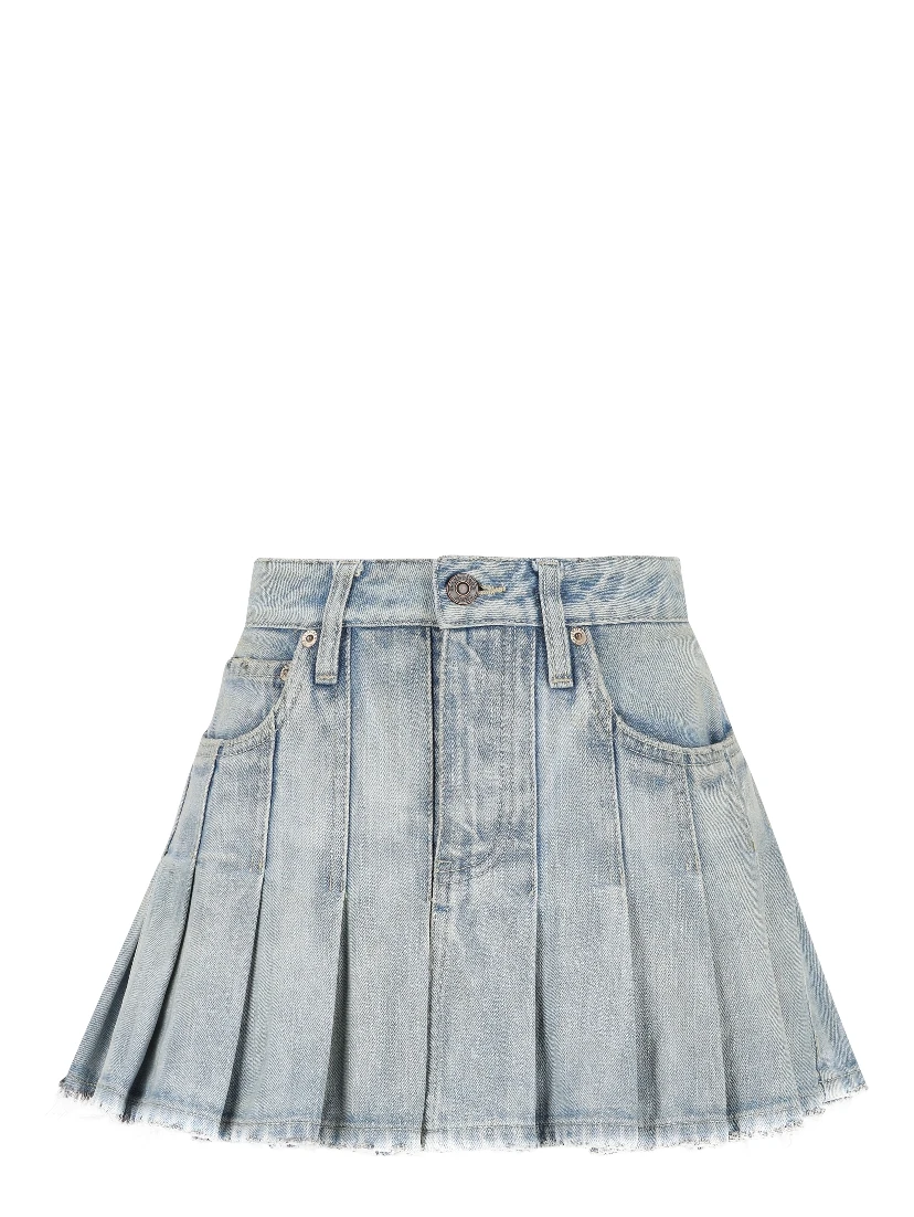 Pleated denim mini skirt