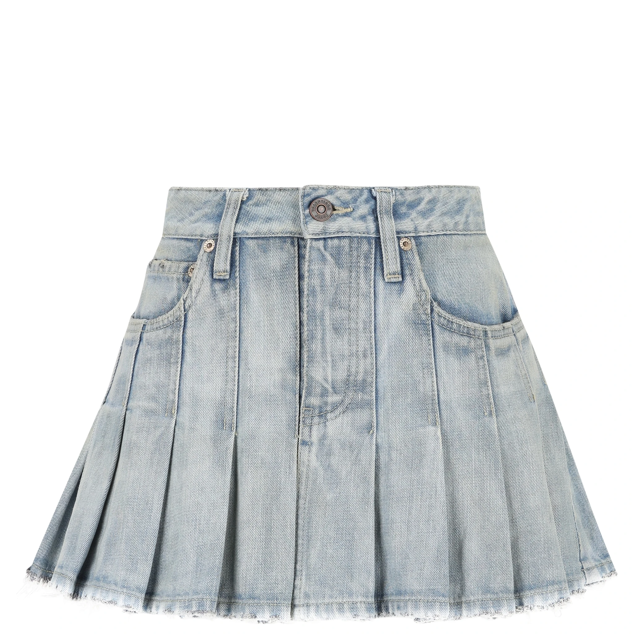 Pleated denim mini skirt