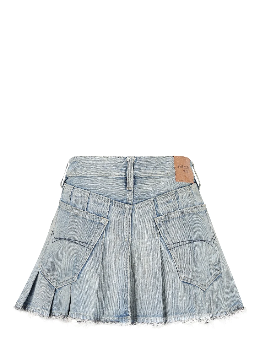 Pleated denim mini skirt