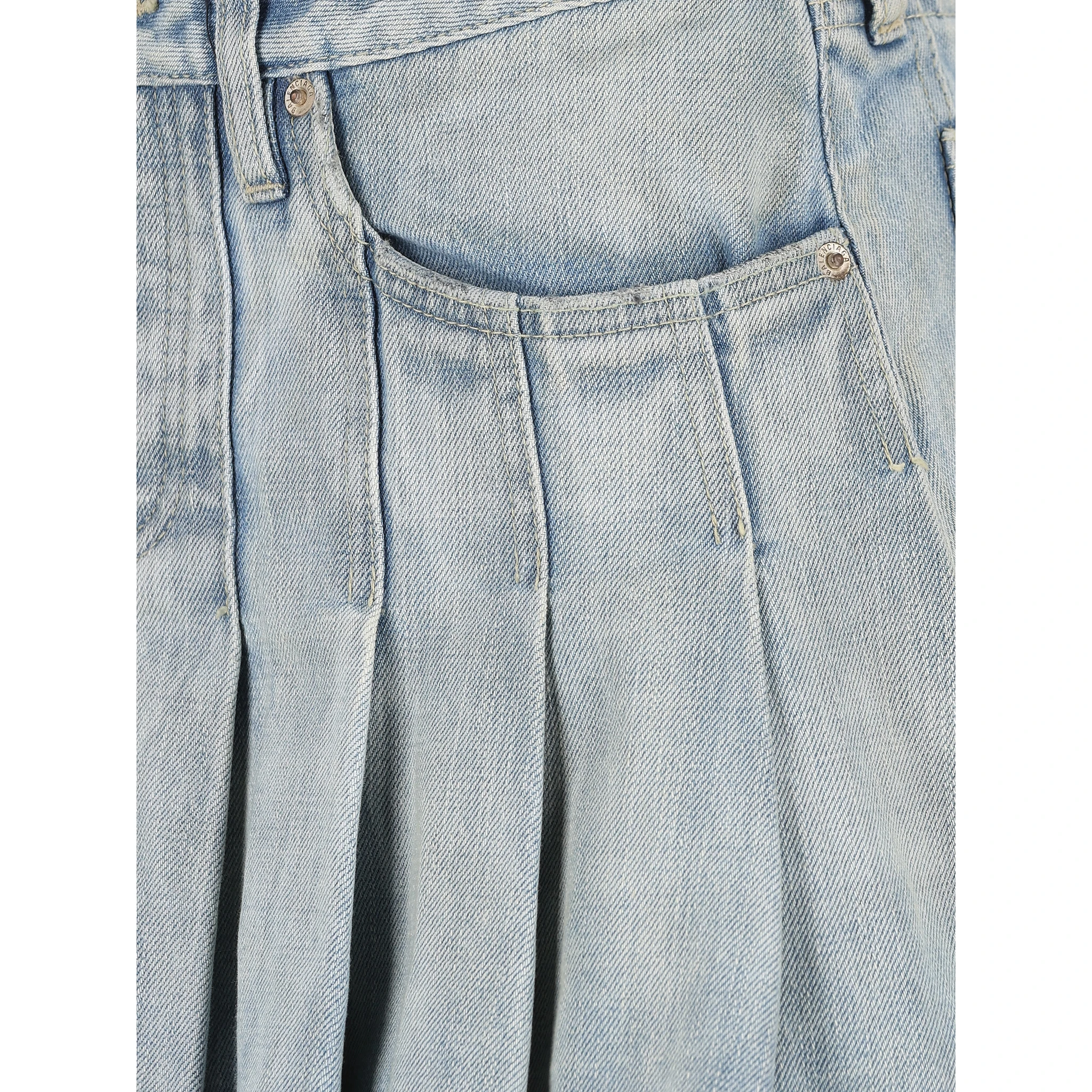 Pleated denim mini skirt