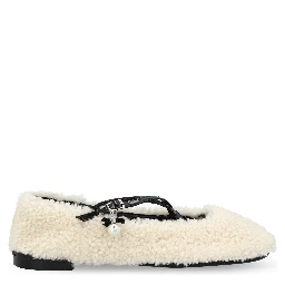 Shearling cross-strap ballerina flats