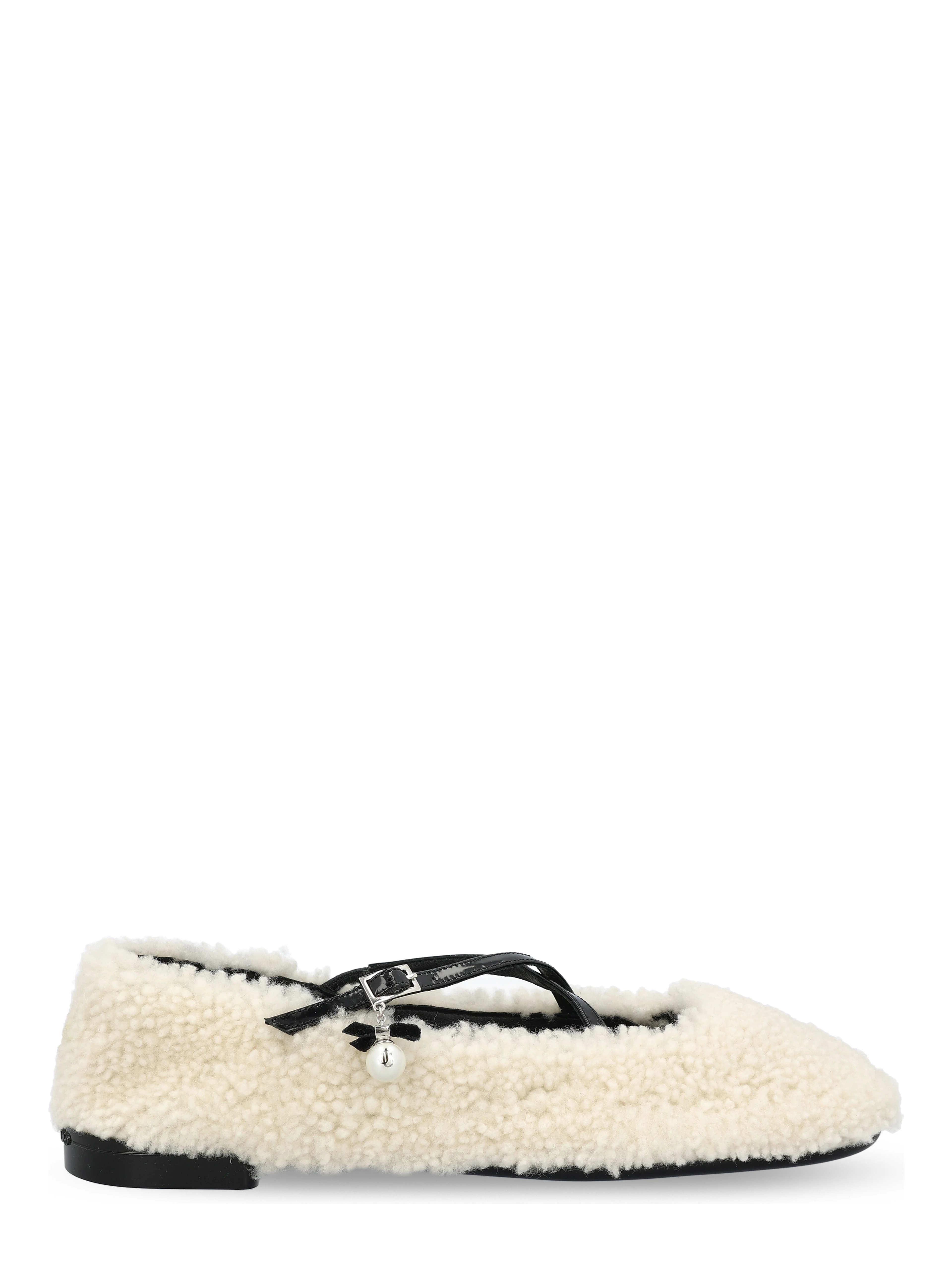 Shearling cross-strap ballerina flats