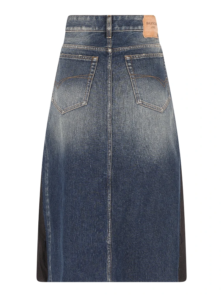 Denim And Black Hybrid Pleated Skirt alternative