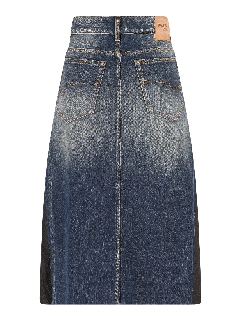 Denim And Black Hybrid Pleated Skirt