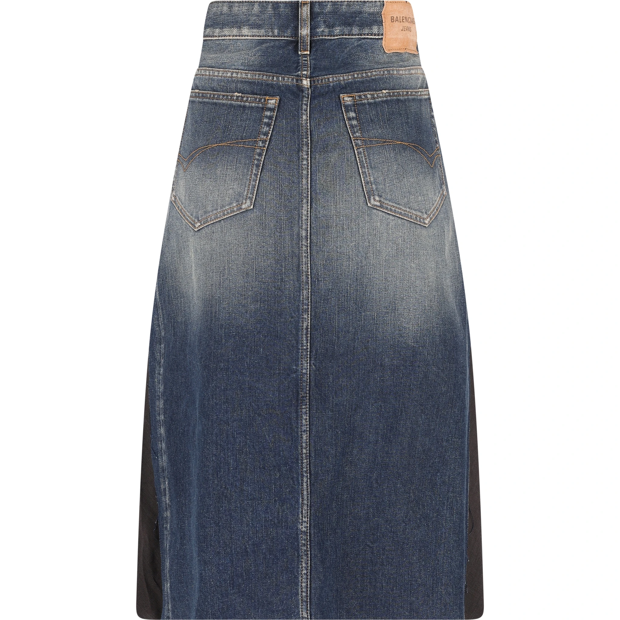 Denim And Black Hybrid Pleated Skirt
