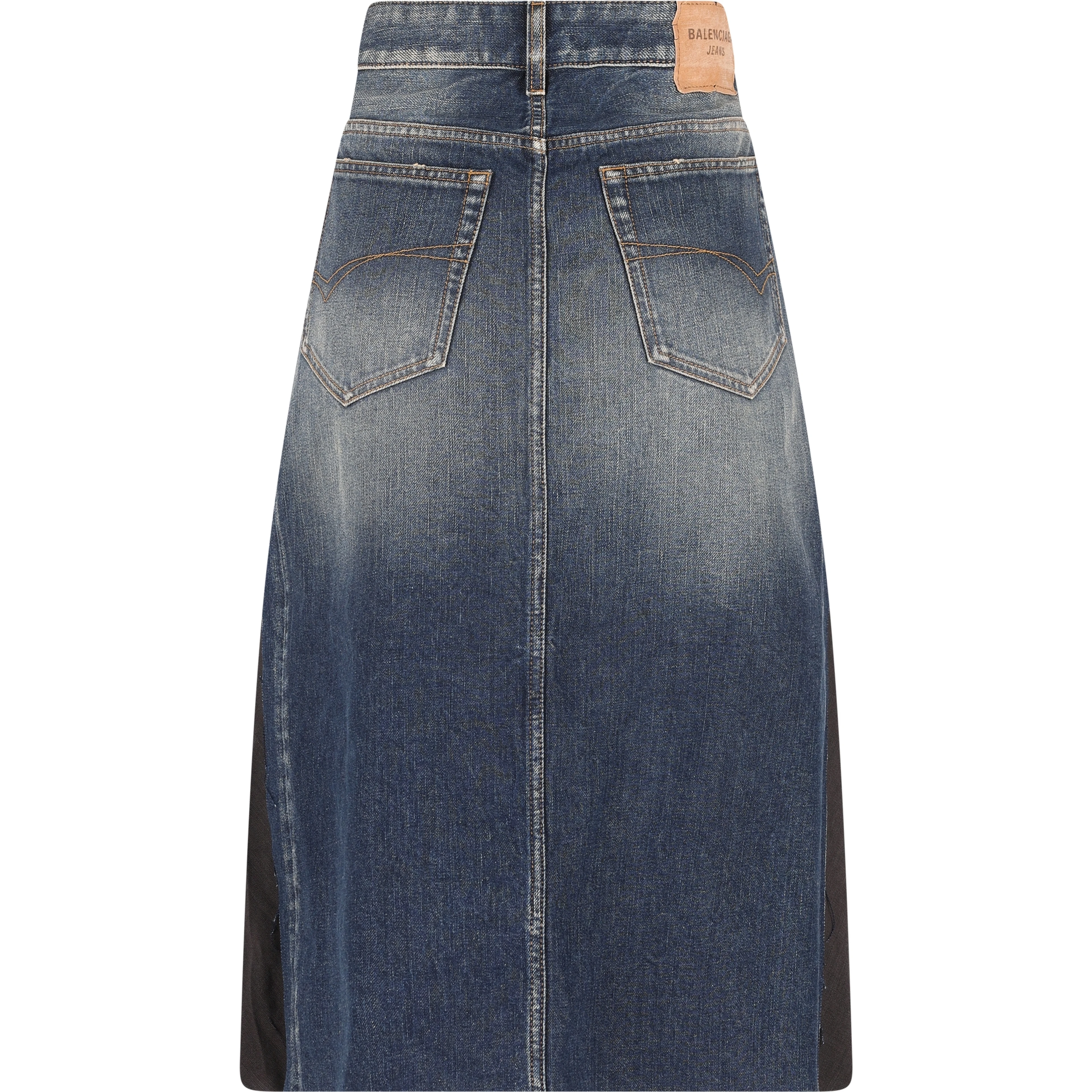 Denim And Black Hybrid Pleated Skirt