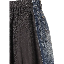 Denim And Black Hybrid Pleated Skirt
