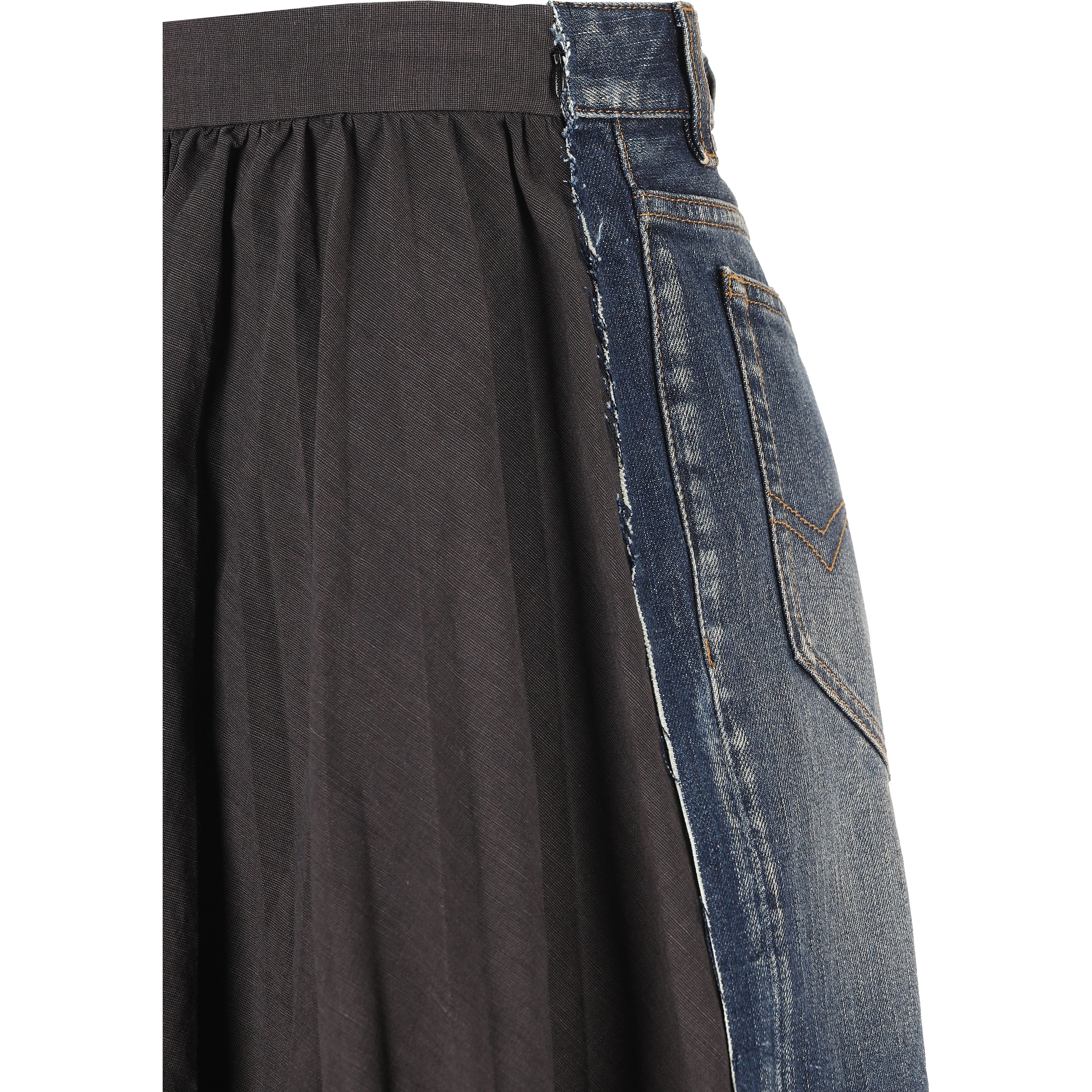Denim And Black Hybrid Pleated Skirt