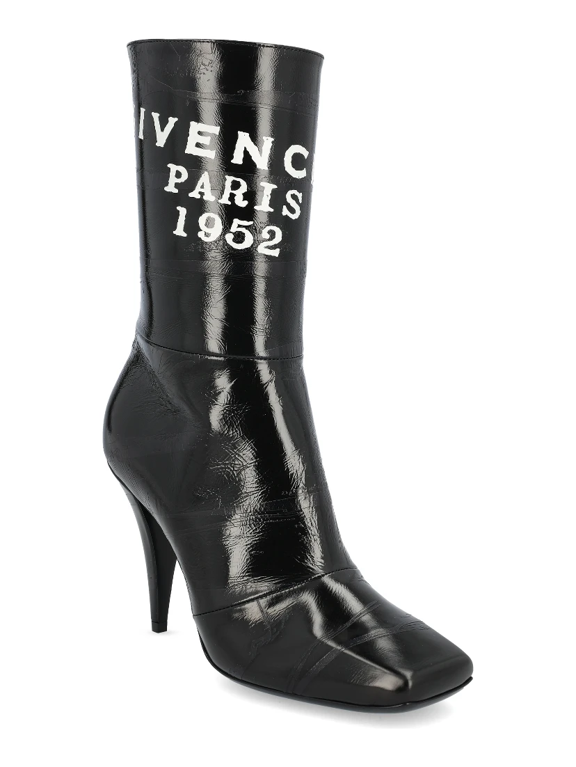 logo-print leather boots