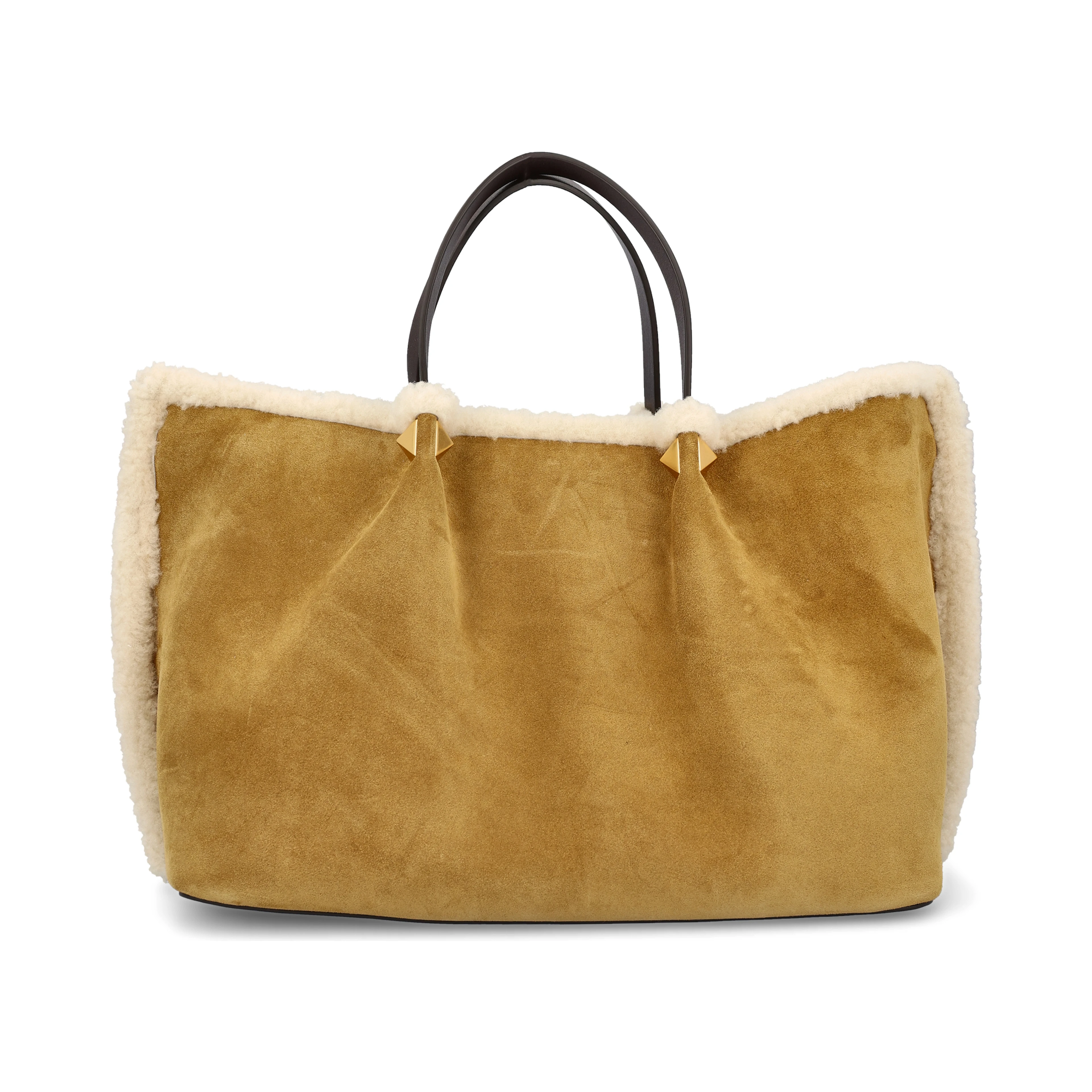 Medium VLOGO Genuine Shearling Trim Suede Tote