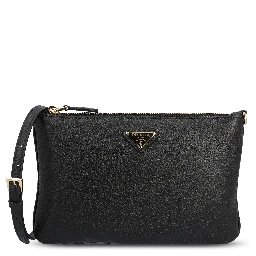 Black grained leather zipped bag