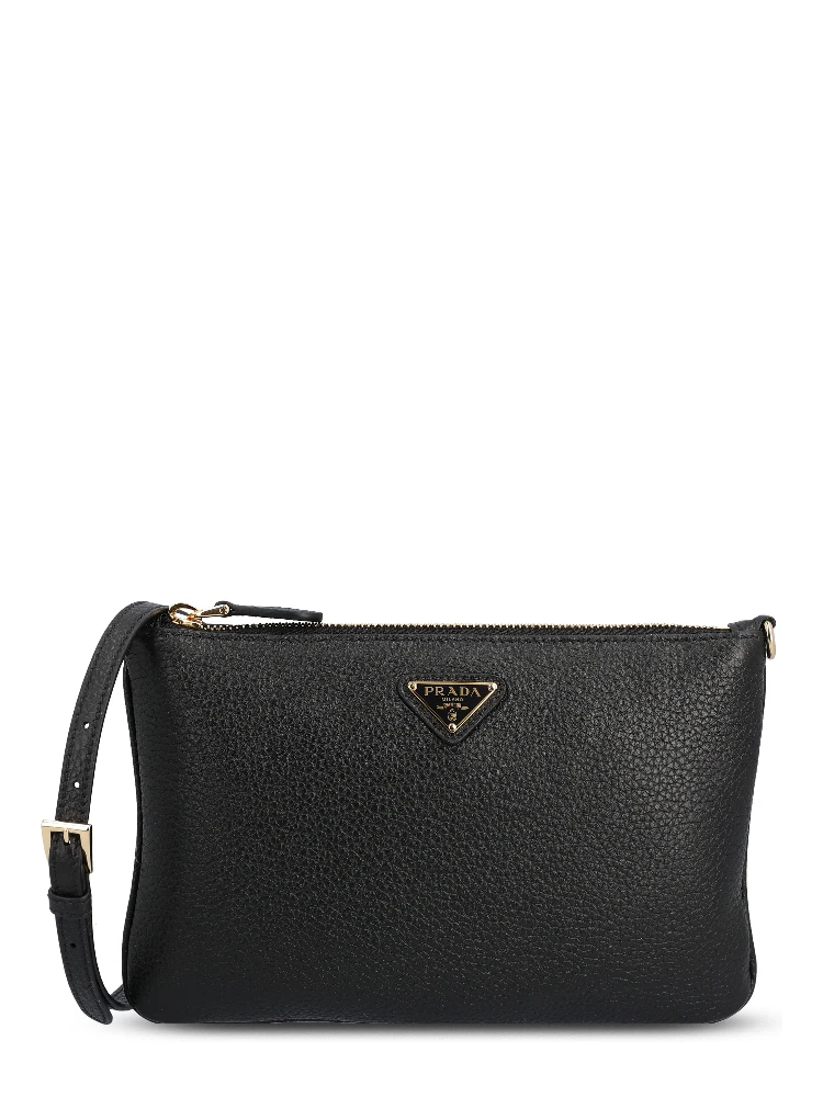 Black grained leather zipped bag