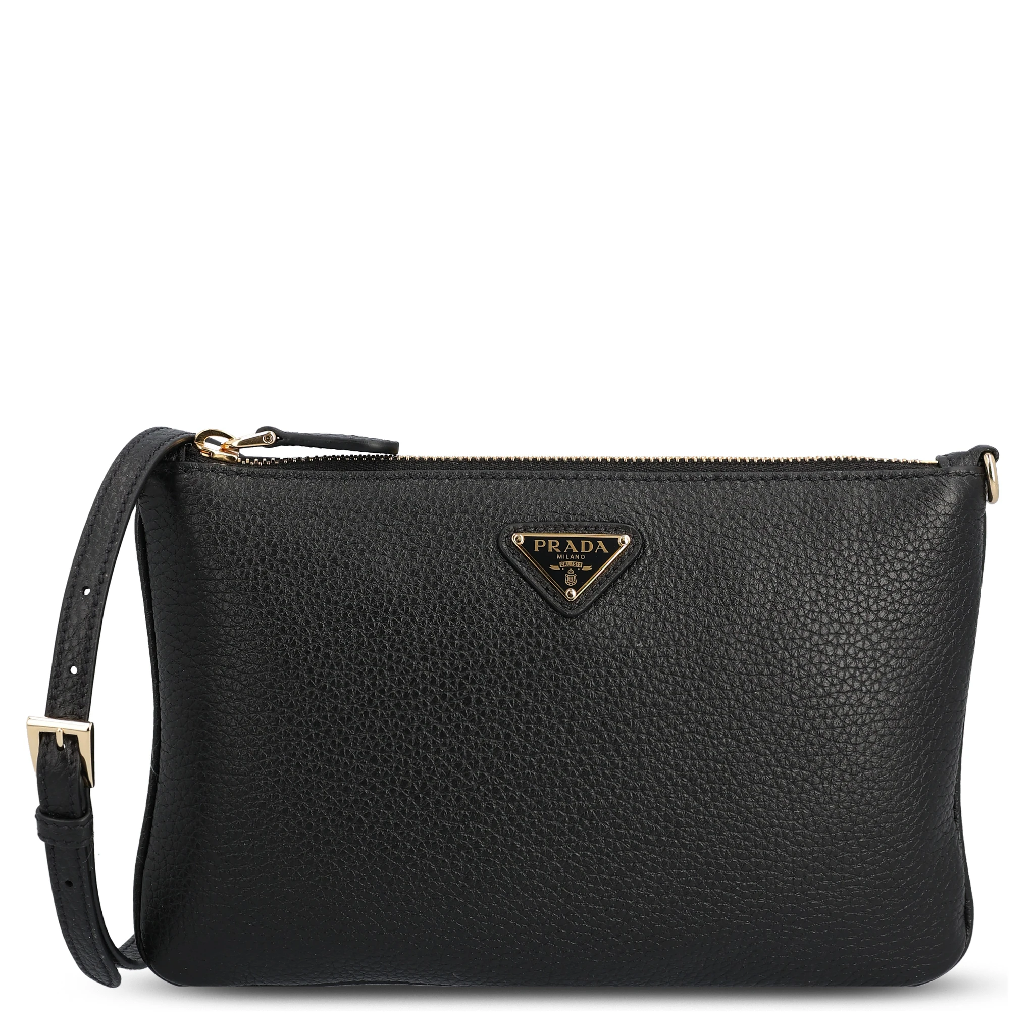 Black grained leather zipped bag