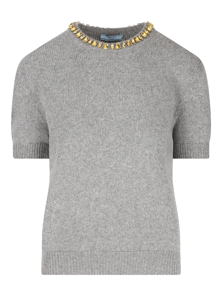 crystal-embellished knitted T-shirt