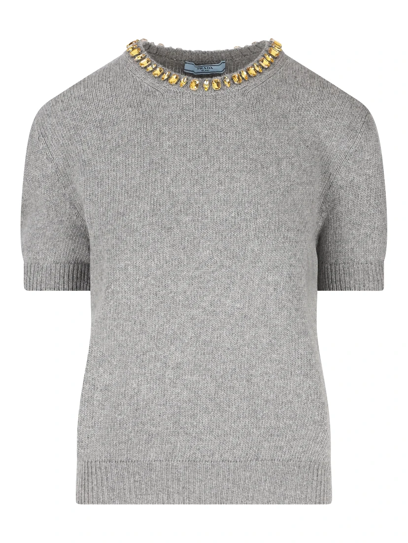 crystal-embellished knitted T-shirt
