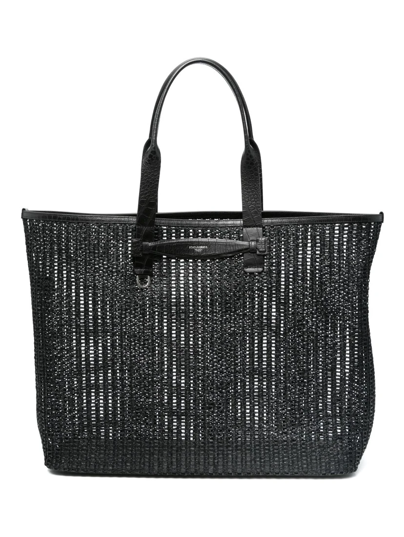 Adamo woven mesh and calfskin shopper tote bag