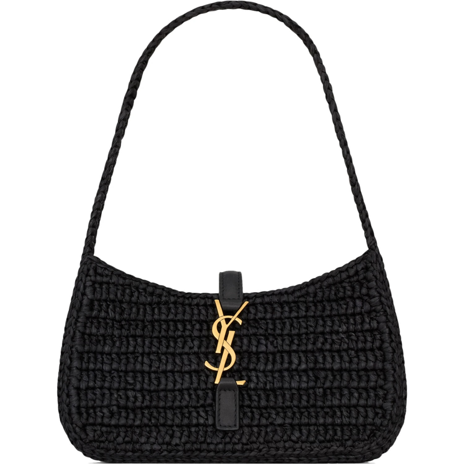 Le 5 à 7 shoulder bag in black raffia and leather
