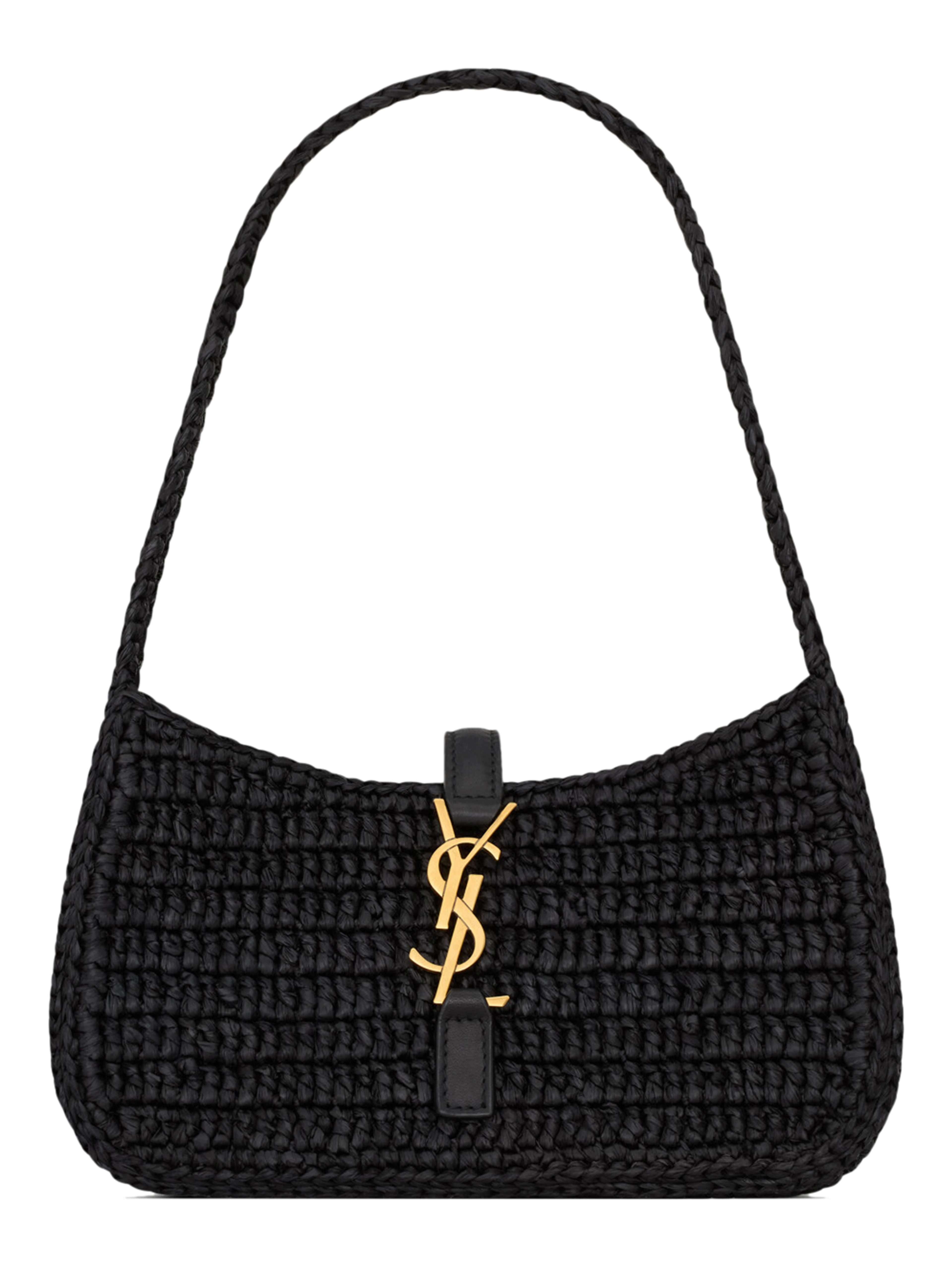 Le 5 à 7 shoulder bag in black raffia and leather
