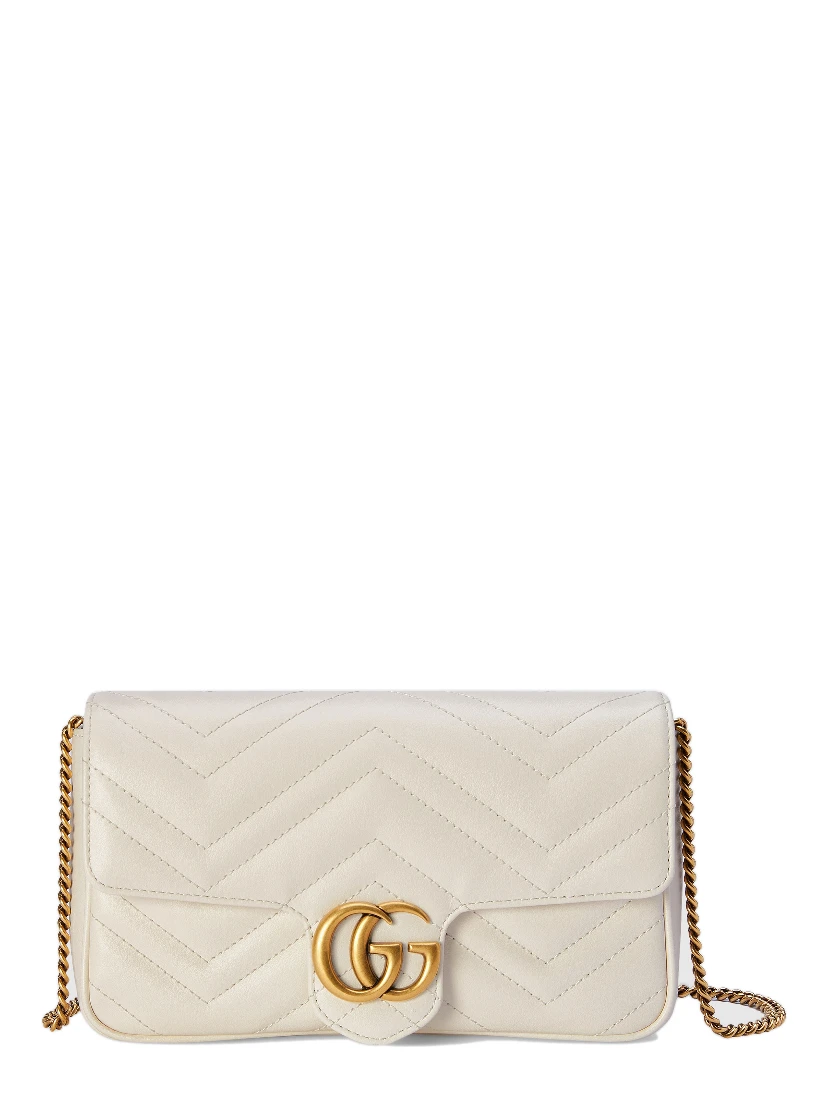 GG Marmont mini bag in white matelassé chevron leather