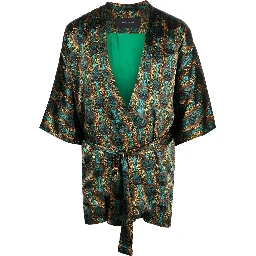 short geometric-print tie-waist jacket