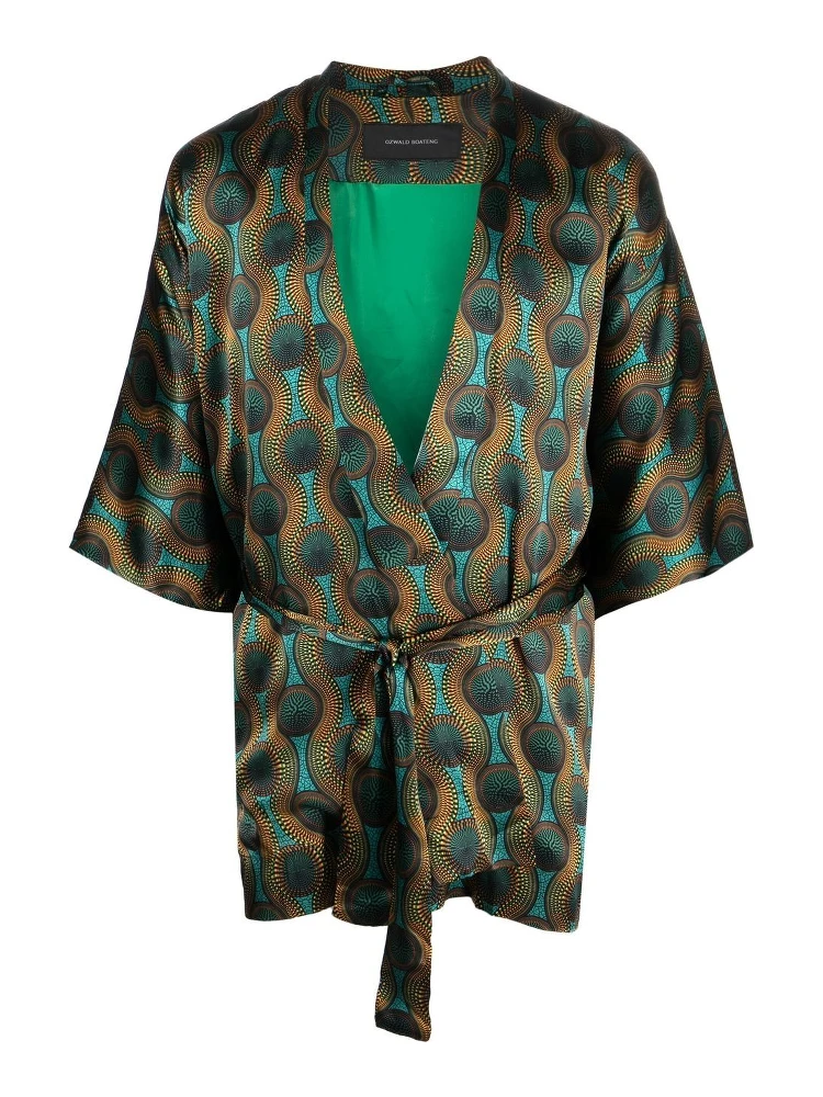 short geometric-print tie-waist jacket