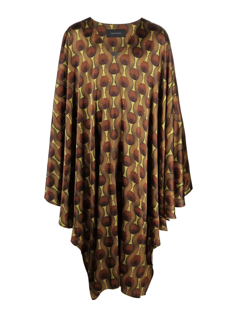 Printed Silk Kaftan In Yellow