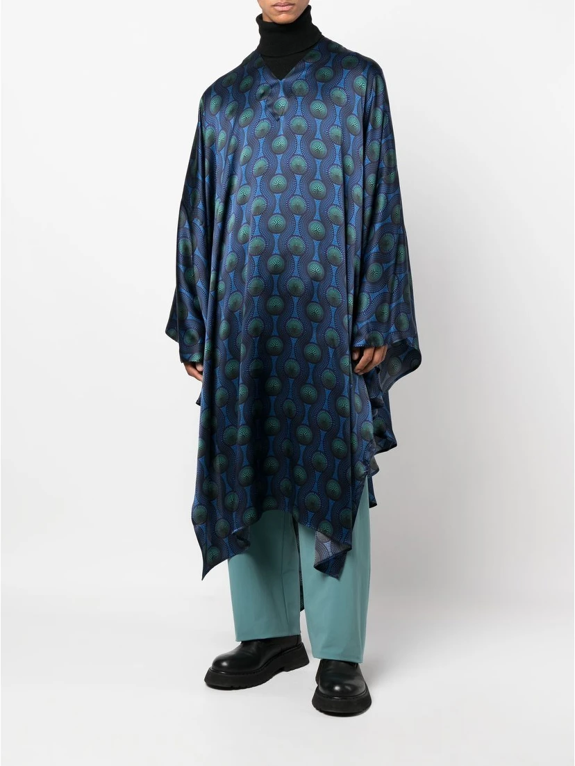geometric-print silk cape shirt