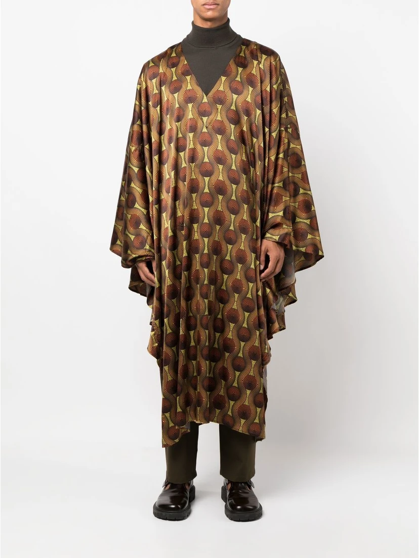 Printed Silk Kaftan In Yellow