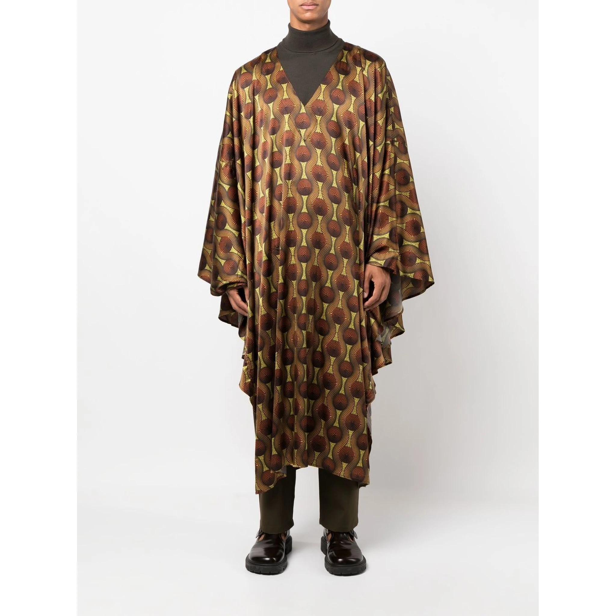 Printed Silk Kaftan In Yellow