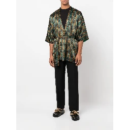 short geometric-print tie-waist jacket