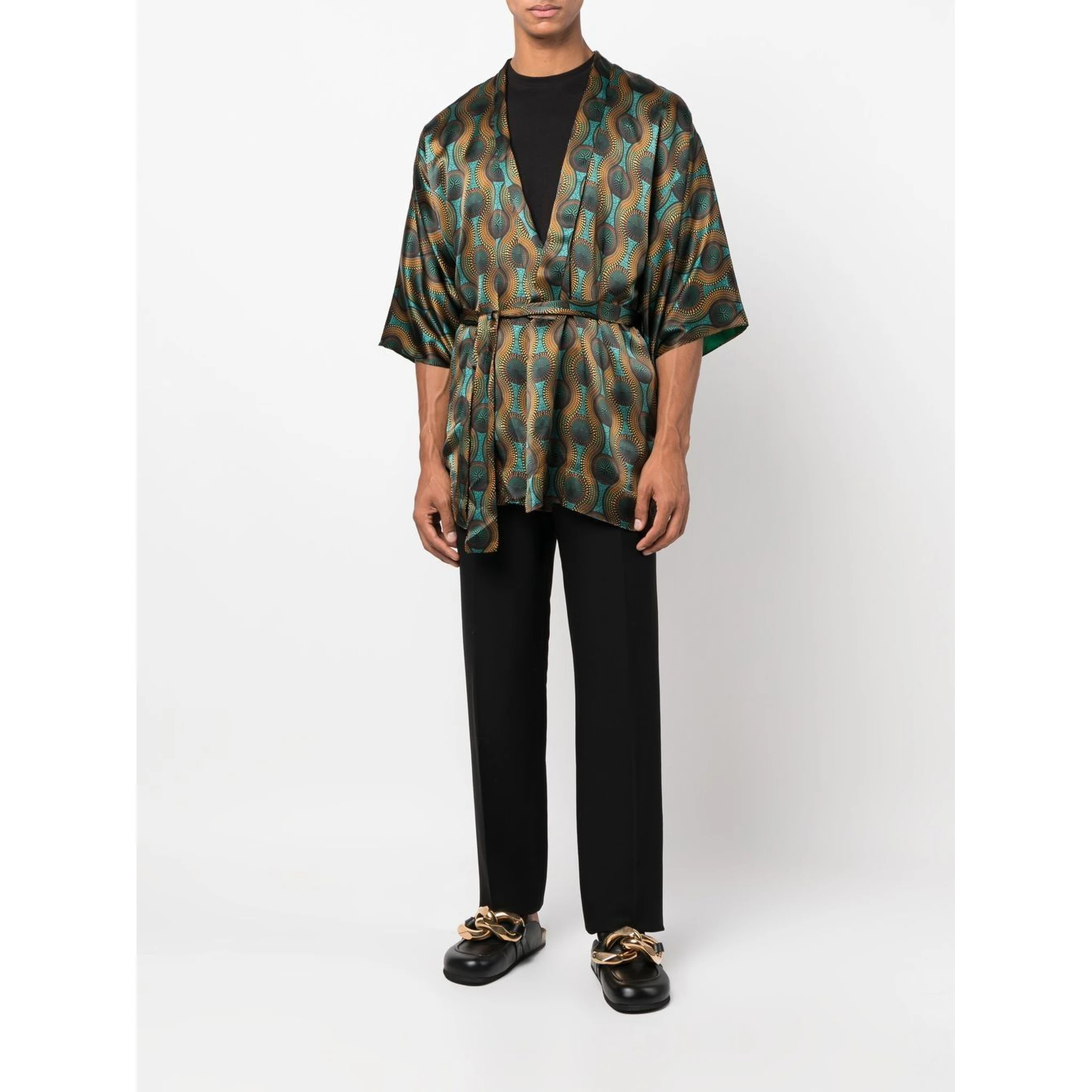 short geometric-print tie-waist jacket