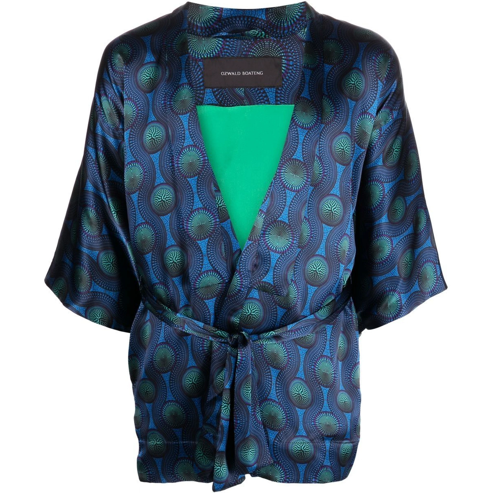 short geometric-print tie-waist jacket