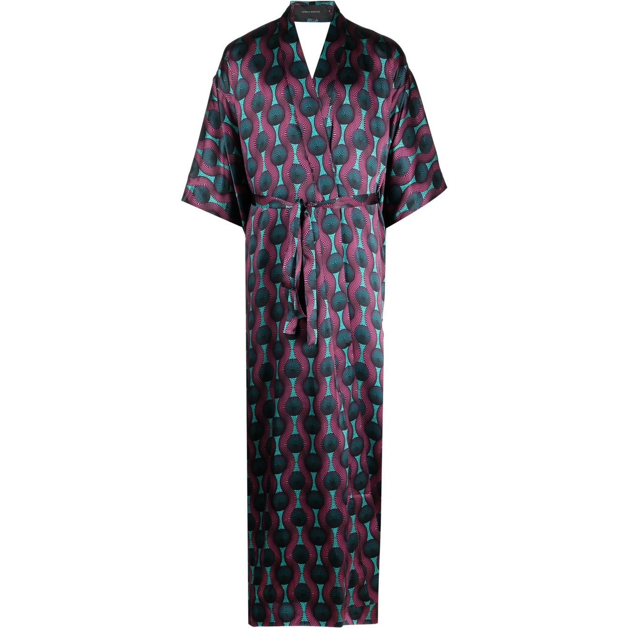 geometric-print tie-waist long jacket