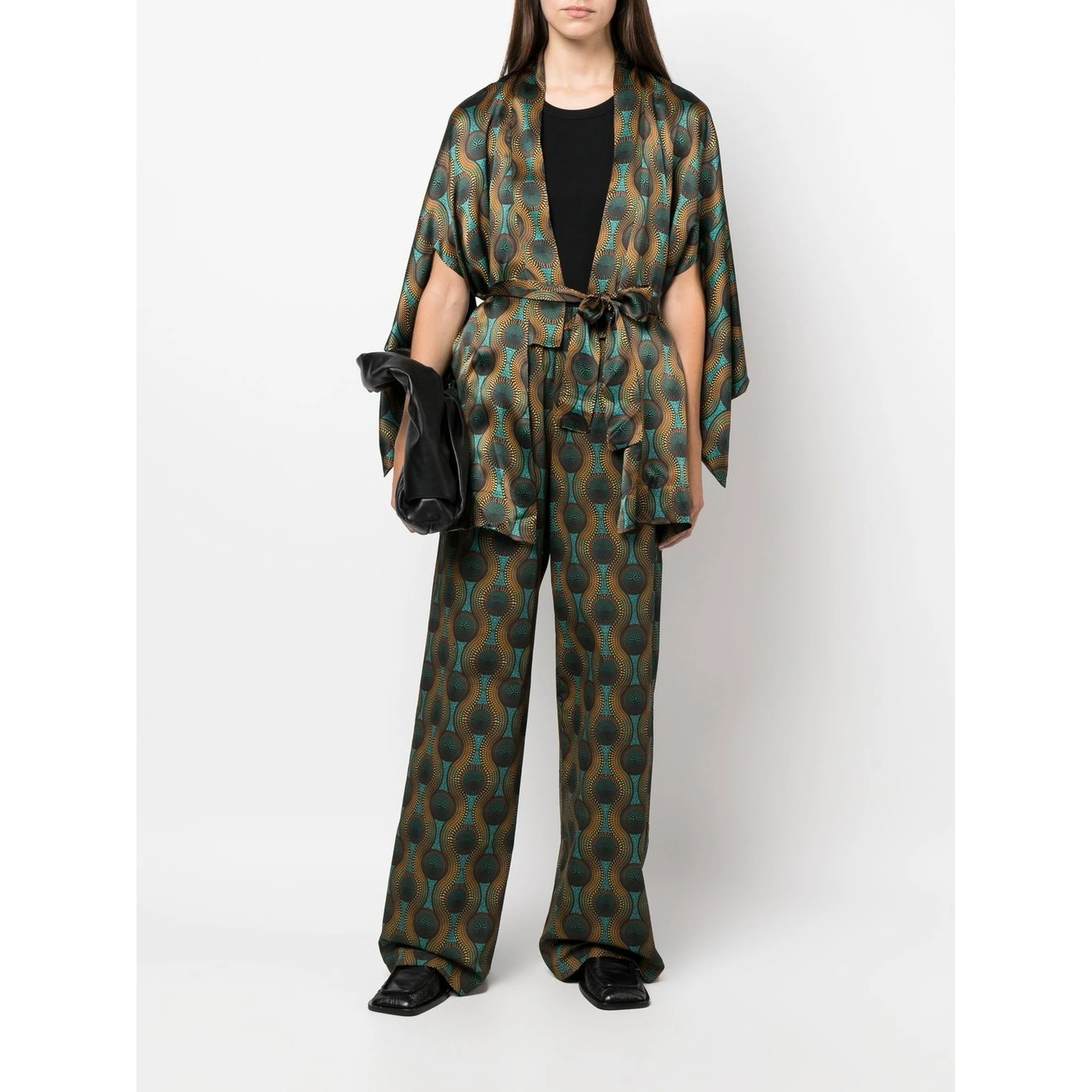 short geometric-print tie-waist jacket