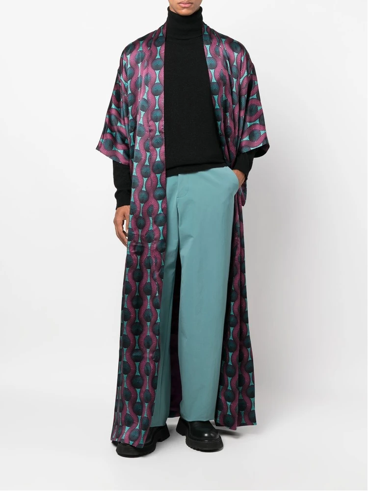 geometric-print tie-waist long jacket alternative