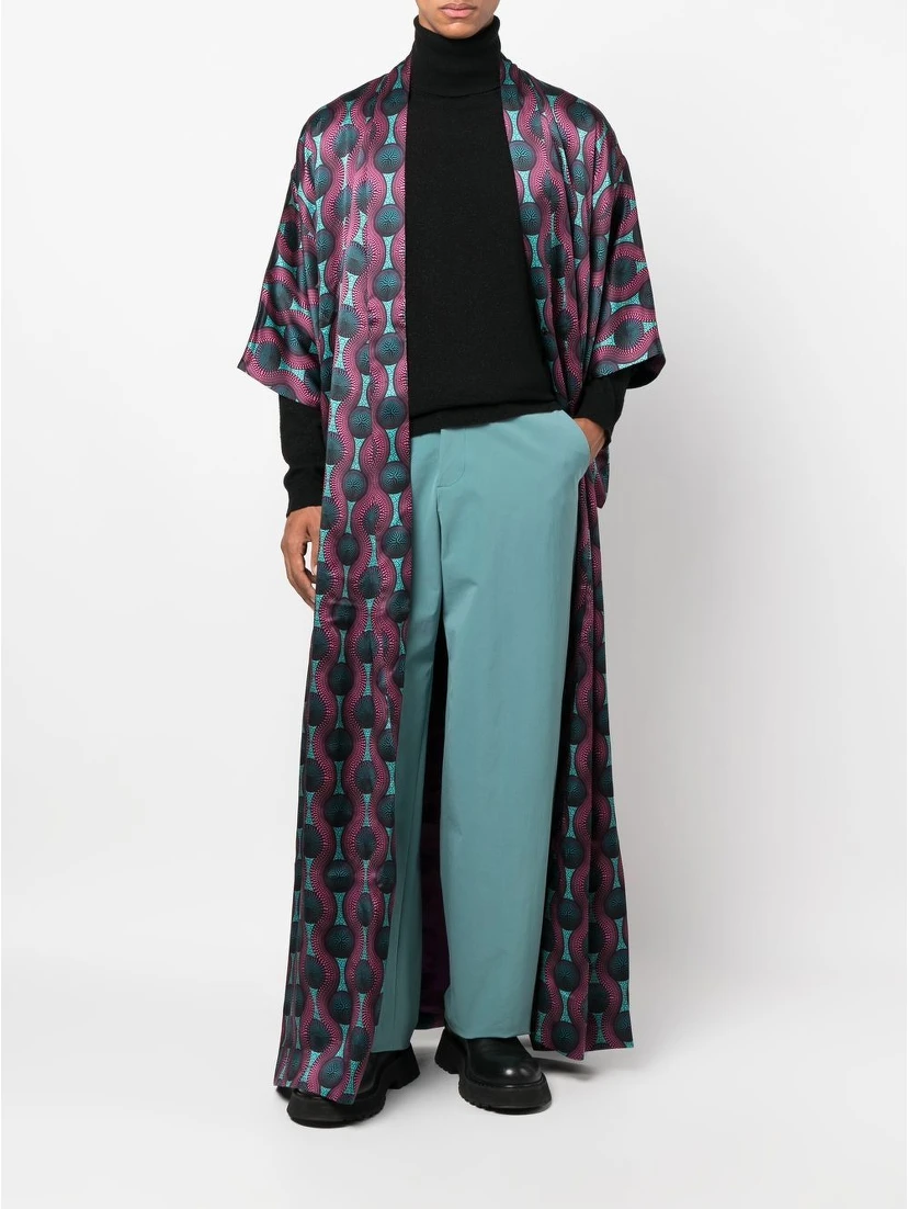 geometric-print tie-waist long jacket